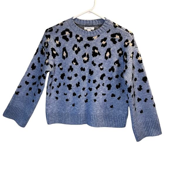 Nine West Petite Size PS Leopard Crop Pullover Sweater Blue Knit Cozy NWOT - Picture 1 of 12